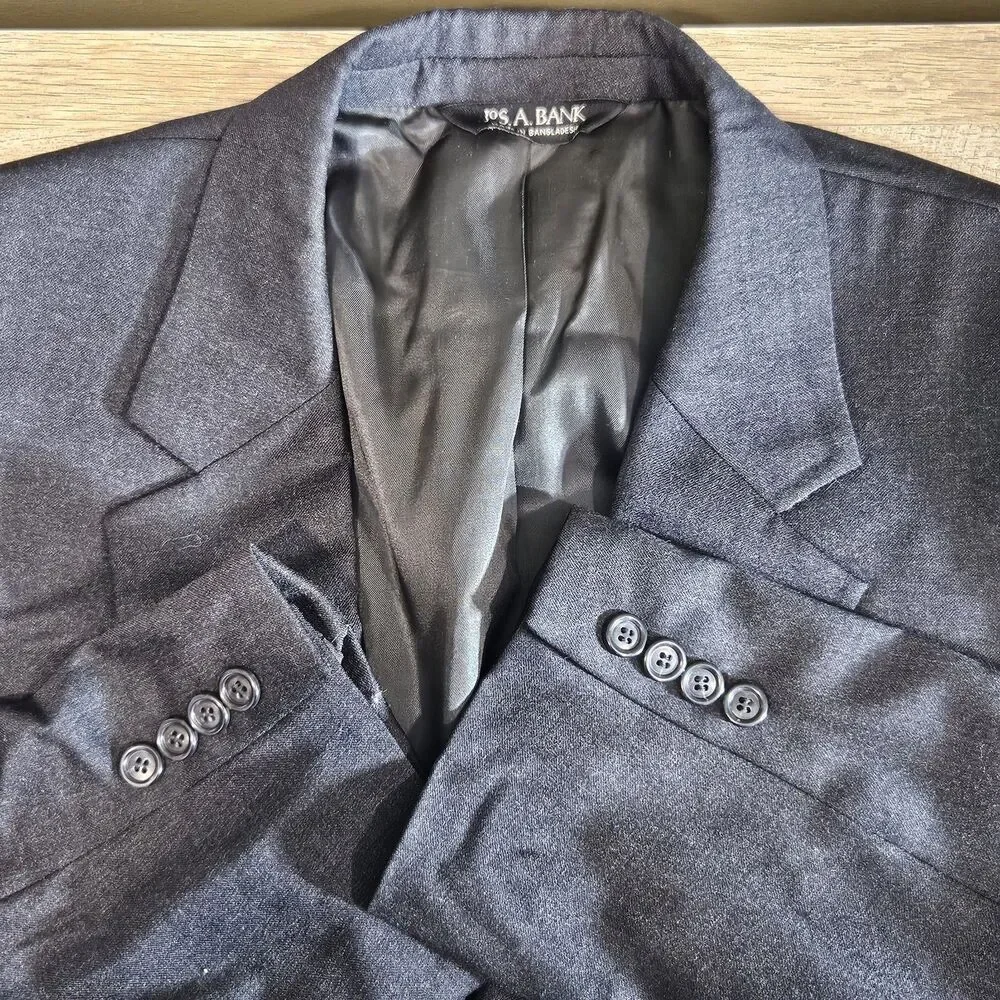 Jos A Bank Mens 46L Black Wool Blazer Sport Coat Classic Two Button Jacket